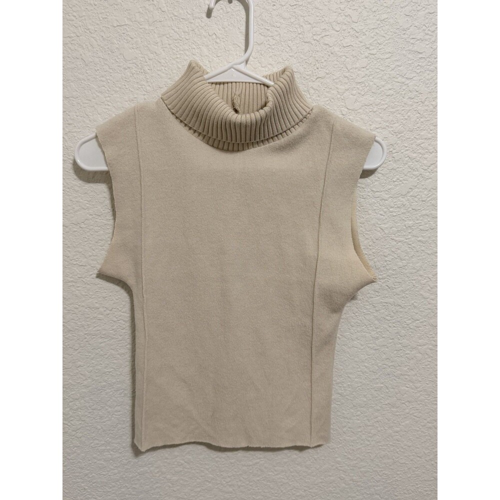 Zara Beige Sleeveless Turtleneck Sweater Vest Raw Finish Small Fall